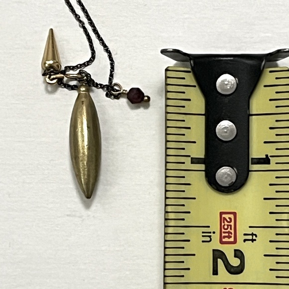Brass Spike Pendant Necklace Oxidized Sterling Silver Chain Citrine Stone 30”L - Picture 5 of 11